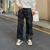 Threebooy Streetwear Loose Ink Personality American Denim Pants Men's New Retro Straight Leg Pants